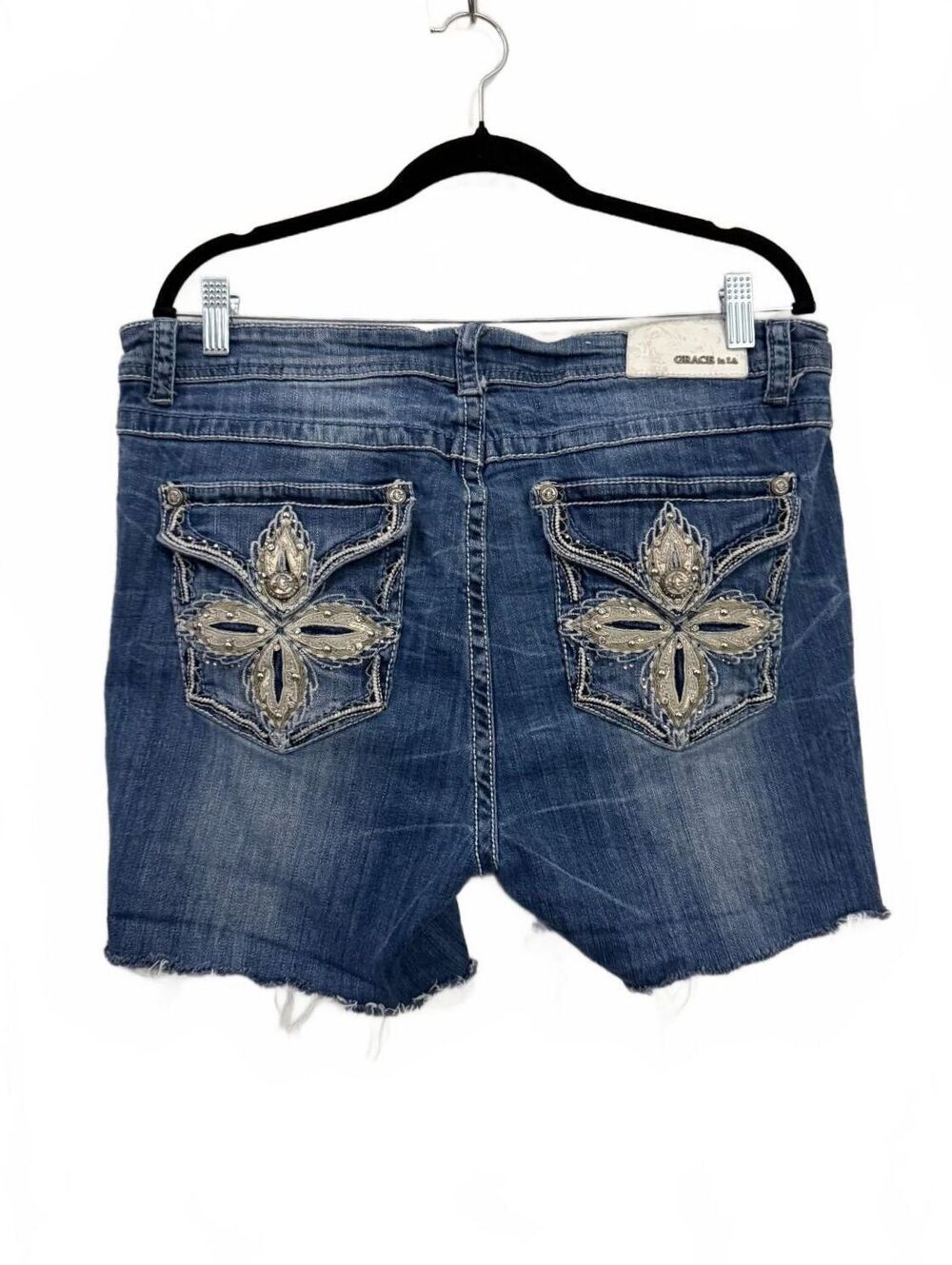 Grace in LA Embellished Denim Shorts Size 17